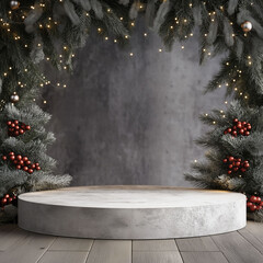 Blank Christmas Podium Stage for Holiday Display