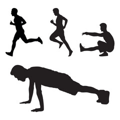 Gym exercise trendy yoga concepts vector silhouette. Yoga or meditation silhouettes Vector illustration.