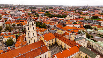 Obraz premium Vilnius City Aerial View, Lithuania. European old city landscape. Downtown city life concept. Architecture, development, transportation and infrastructure