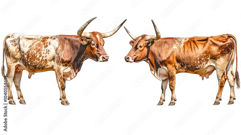 Poster texas longhorn cows on a transparent background generative ai