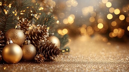 Golden Christmas. Festive background with golden balls