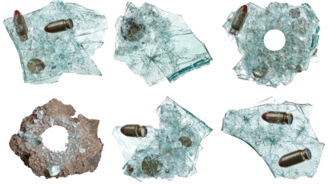 Set of Broken Glass Textures Featuring Bullet Hole Patterns Generative AI - Powered by Adobe