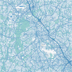 Map of Marietta in Georgia in a professional blue style. Contains layered vector with roads water, parks, etc.