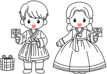 추석 설날 명절 한가위 한복 한복 입은 어린이 일러스트