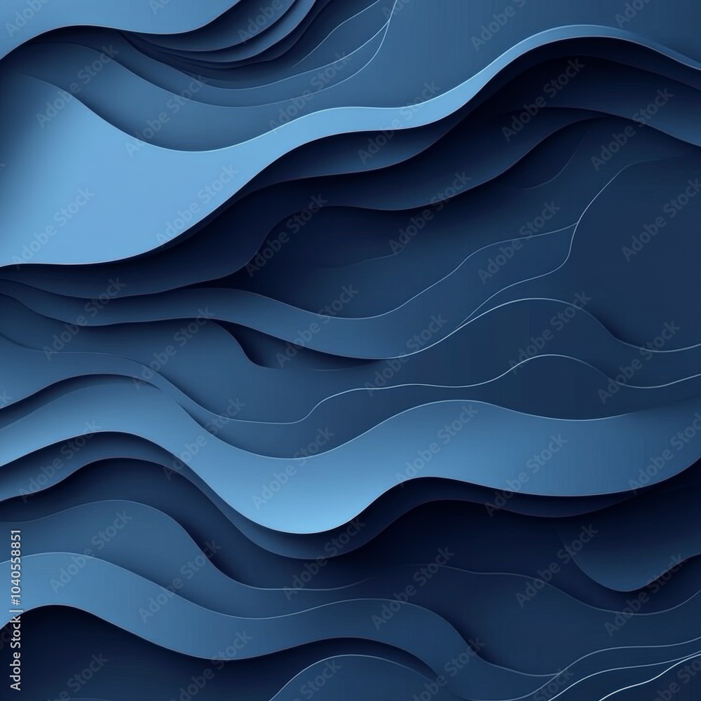 Poster textured layers of deep blue waves creating a calming and serene background design