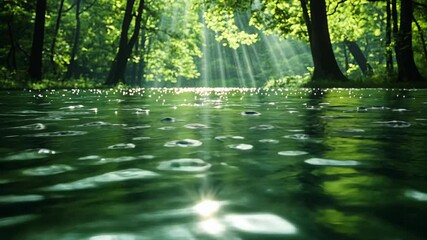 Sunlight filters through trees and reflects on a river.