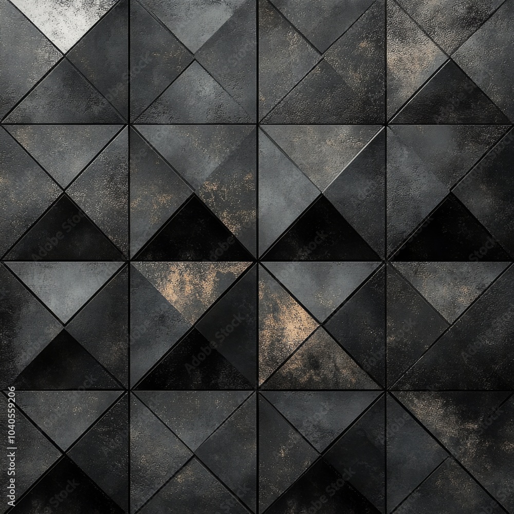 Poster abstract geometric pattern of dark textured tiles arranged in a modern design on a surface