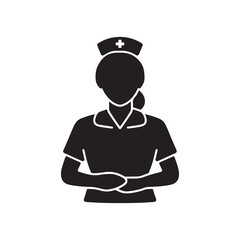 A black silhouette vector illustration of a standing doctor woman