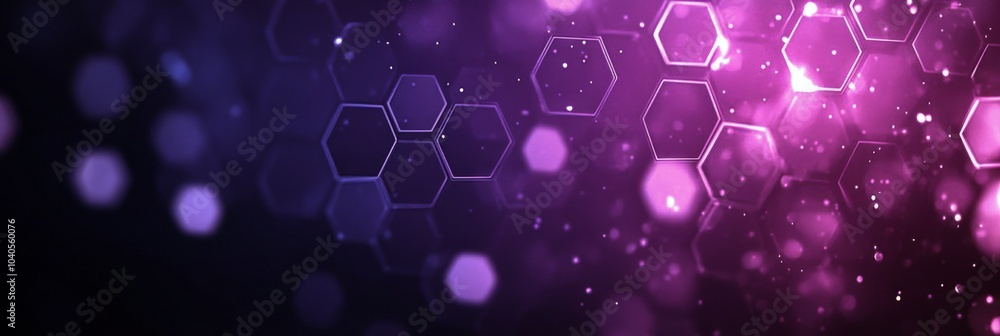 Poster abstract hexagonal pattern in purple with glowing elements created under dim lighting