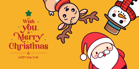 Winter Characters - Christmas Banner with Santa Claus, Snowman, Reindeer, Christmas for Kids with Lettering
