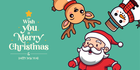 Christmas Banner with Winter Characters - Lettering for Christmas for Kids, Santa Claus, Snowman, Reindeer
