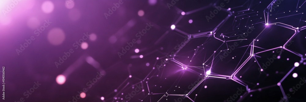 Poster abstract hexagonal pattern in purple with glowing elements created under dim lighting
