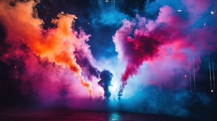 Abstract Colorful Smoke Plumes in a Dark Room