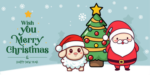 Christmas Banner with Winter Characters - Lettering for Cute and Funny Christmas for Kids
