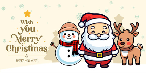 Lettering for Cute and Funny Christmas - Christmas Banner with Winter Characters for Kids
