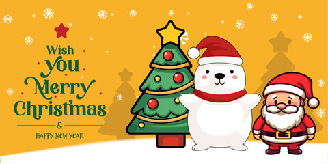 Cute and Funny Christmas for Kids - Christmas Banner with Winter Characters and Lettering
