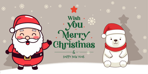 Cute and Funny Christmas for Kids with Lettering - Christmas Banner with Winter Characters
