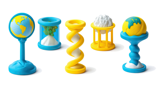 Vibrant Travel-Themed Hourglass Collection on Clear Backdrop Generative AI