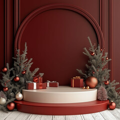 Blank Christmas Podium Stage for Holiday Display