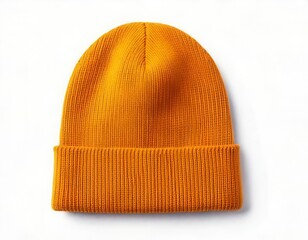  Mustard Yellow Knit Beanie Isolated on White. Generated image