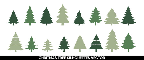 Obraz premium Pine Icon Set - Christmas Tree Icon Set, Vector Illustration of Pine Silhouette, Fir Tree Vector Set 