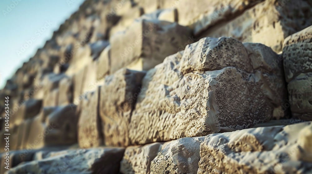Aufkleber a close-up of the weathered limestone blocks that make up the pyramid, showing the texture and ancie
