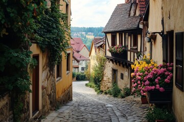quaint european village street scene