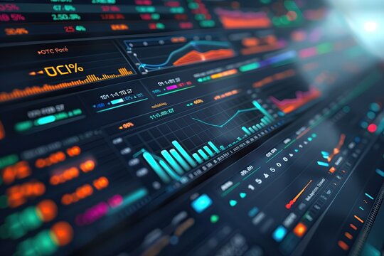 Modern 3D finance dashboard, real-time stock tracking, colorful