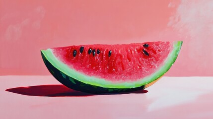 A Slice of Watermelon on a Pink Background