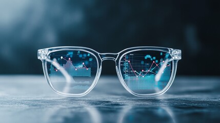 Transparent Glasses with Financial Data Visualization