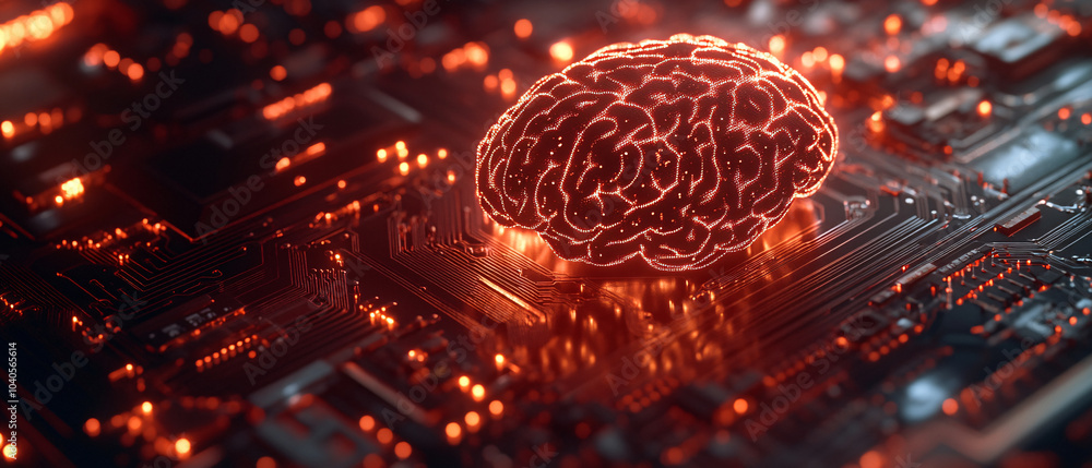 Poster artificial intelligence concept brain on circuit board