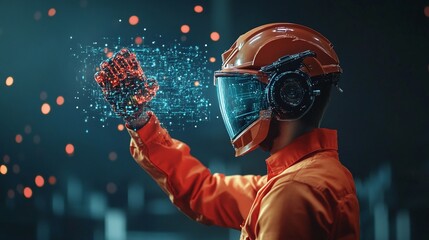 Worker Adjusting High-Tech Robotic System in Warehouse