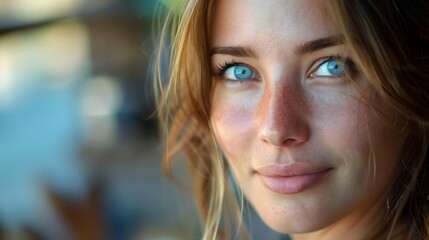 Fototapeta premium Close-up portrait of a woman with blue eyes