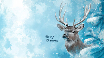 christmas card with a deer and a snowy tree