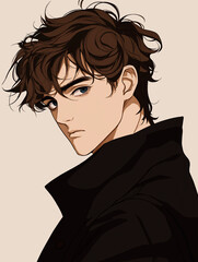 portrait of a handsome boy in anime style illustration