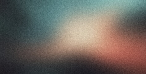 Fototapeta premium Abstract blurred background with a grainy texture fading from teal to red through beige