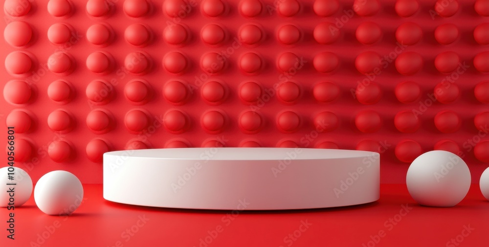Poster minimalistic red 3d podium with geometric shapes and texture for product showcasing