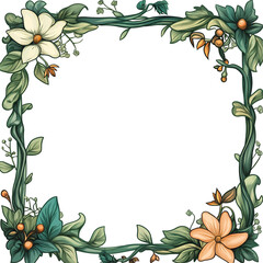 Avatar picture frame made of leaves, flowers and roots isolated on a transparent background, Graphic illustration for design mockup template