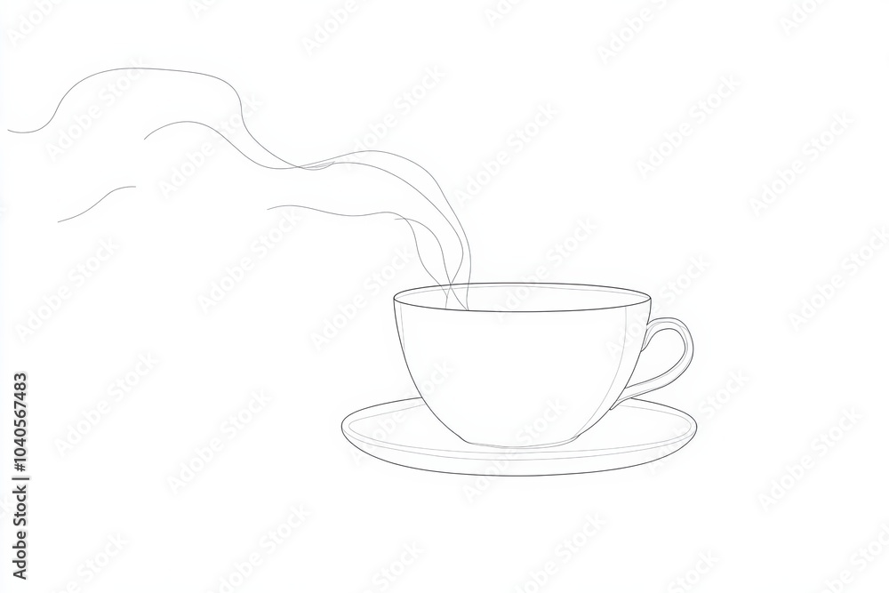 Poster A continuous line art design featuring a tea cup with soft steam lines rising, evoking a sense of calm and relaxation. Generative AI