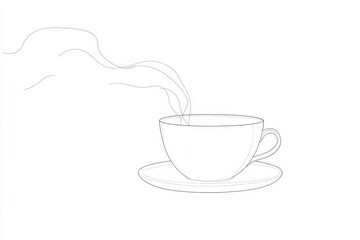 A continuous line art design featuring a tea cup with soft steam lines rising, evoking a sense of calm and relaxation. Generative AI