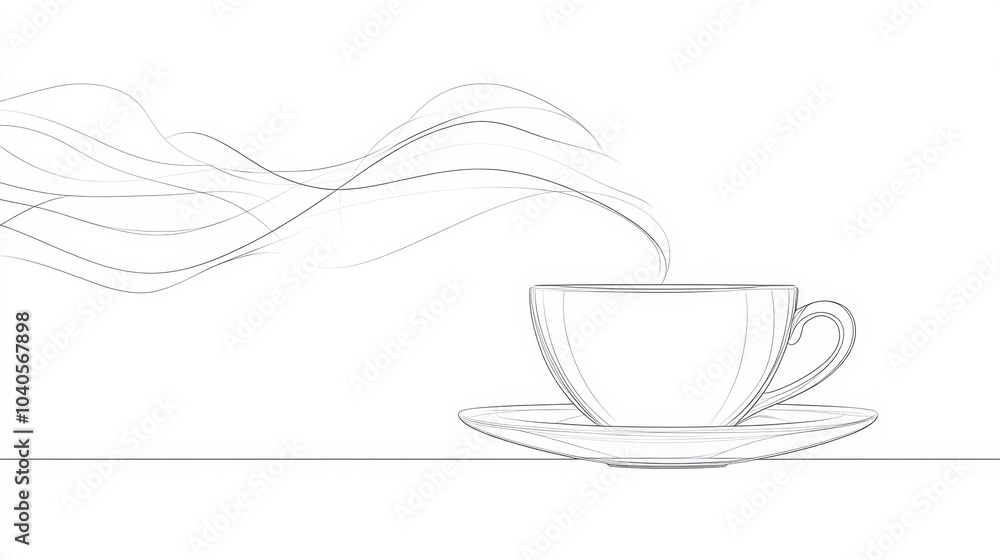 Poster The drawing features a tea cup with flowing steam lines, showcasing a minimalist and elegant design centered on warmth and comfort. Generative AI