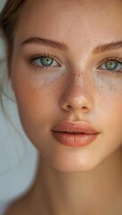 Close-up portrait of a young woman with flawless skin