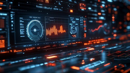 Obraz premium A digital interface showing a bearish market trend, with various financial indicators
