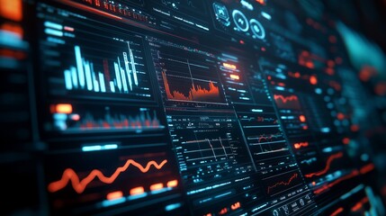 Fototapeta premium A digital interface showing a bearish market trend, with various financial indicators