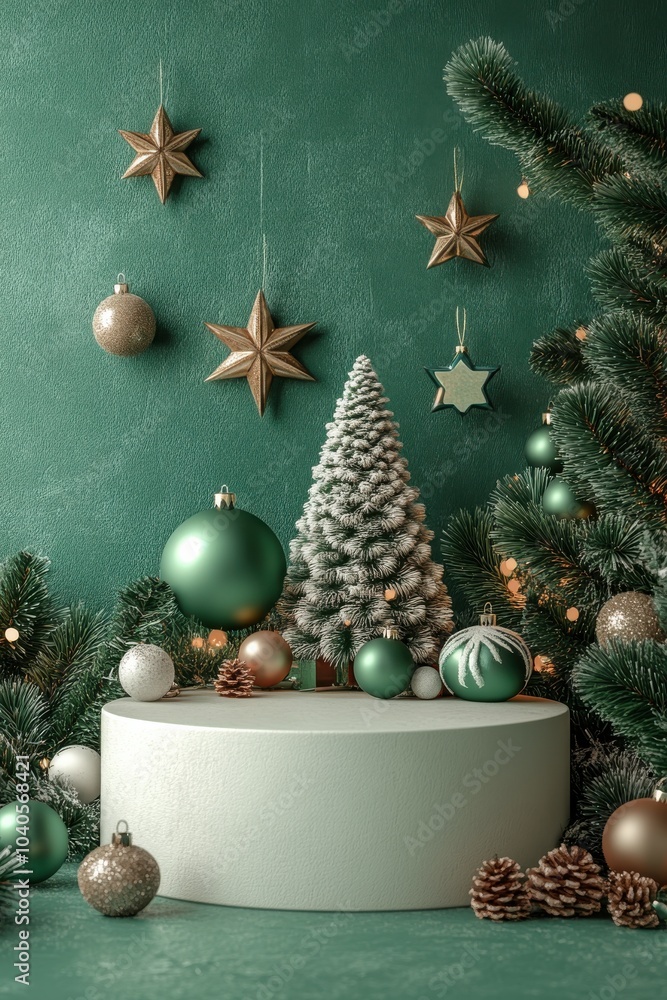 Aufkleber elegant 3d rendering of a christmas-themed background with festive decorations and a green color sch