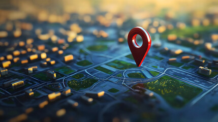 A red marker indicating a specific area on a map, a marker that shows a location representing a modern GPS.