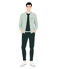 Vector illustration of a man in a light gray jacket. Simple yet stylish combination suitable for a casual urban look.