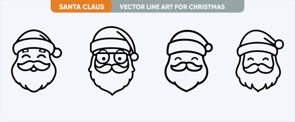 Outline Santa Claus Christmas Line Icon Set - Minimal Simple Thin Web Icon Set Vector Illustration
