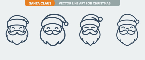 Santa Claus Christmas Outline Icon Set - Minimal Simple Line Web Icon Set Thin Vector Illustration
