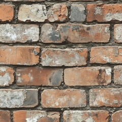 Fototapeta premium Texture of aged brick wall featuring weathered mortar and uneven surfaces in natural light